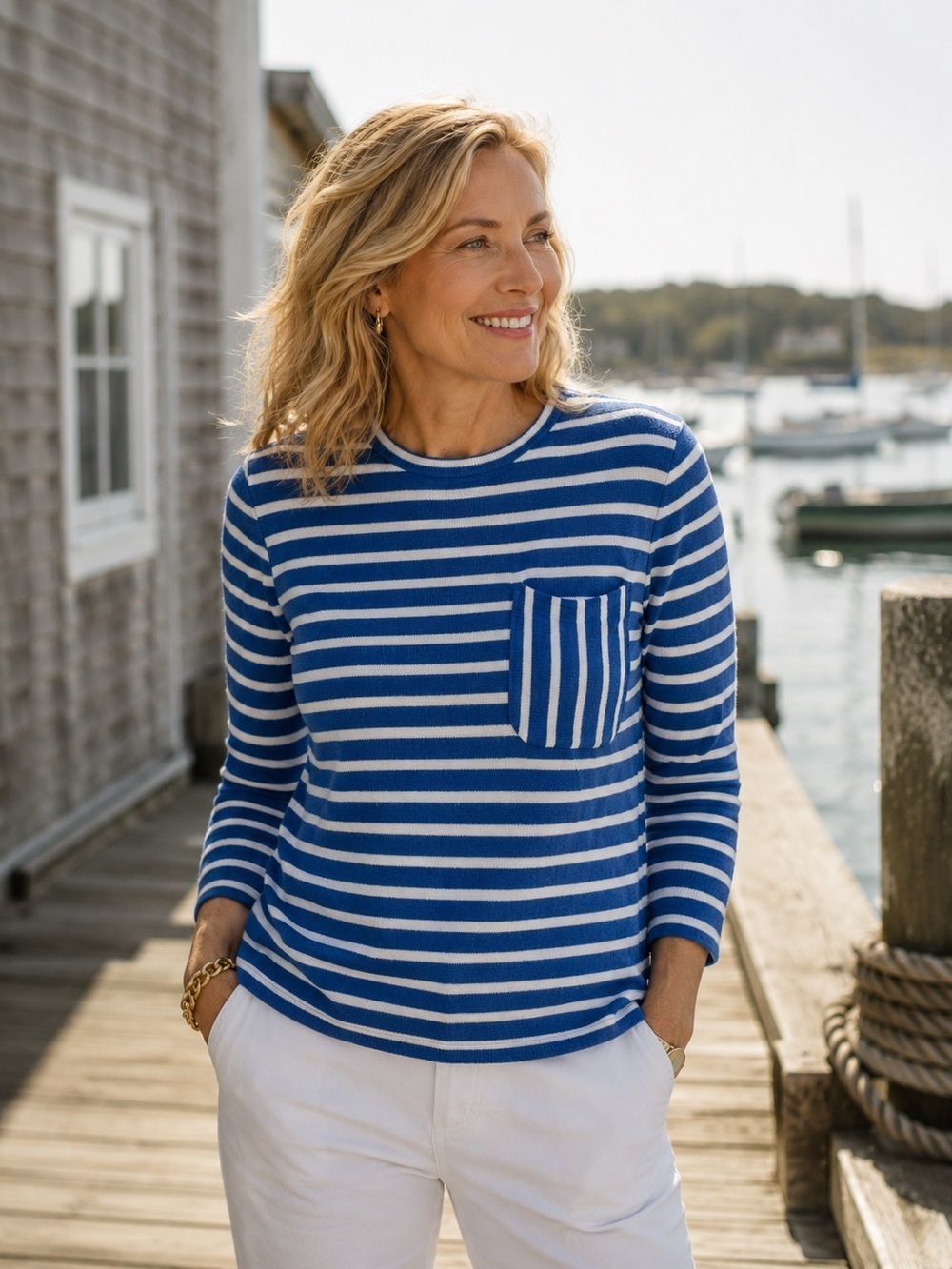 J McLaughlin Womens Piper Sweater XS Blue White Stripe Preppy Coastal Nautical